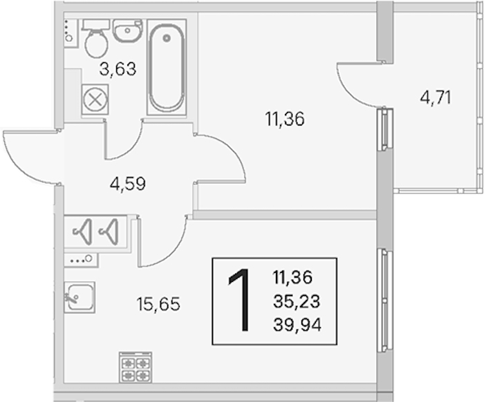 1-комнатная квартира 35.23 м², 2/4 эт., ЖК «Любоград в Стрельне»